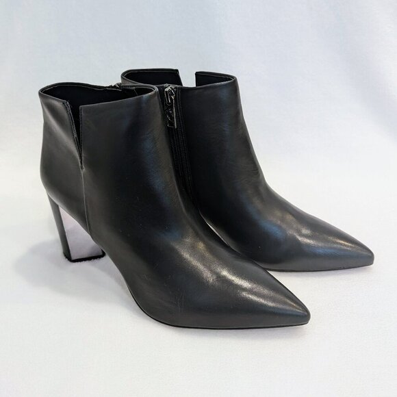 FRANCO SARTO Leather Booties 10 Pointed Toe Mirrored Heel Panels Side Zipper Blk - Picture 2 of 9